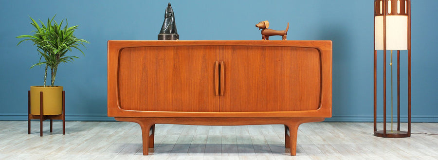 Danish Modern Tambour-Door Teak Credenza by Falster Møbelfabrik