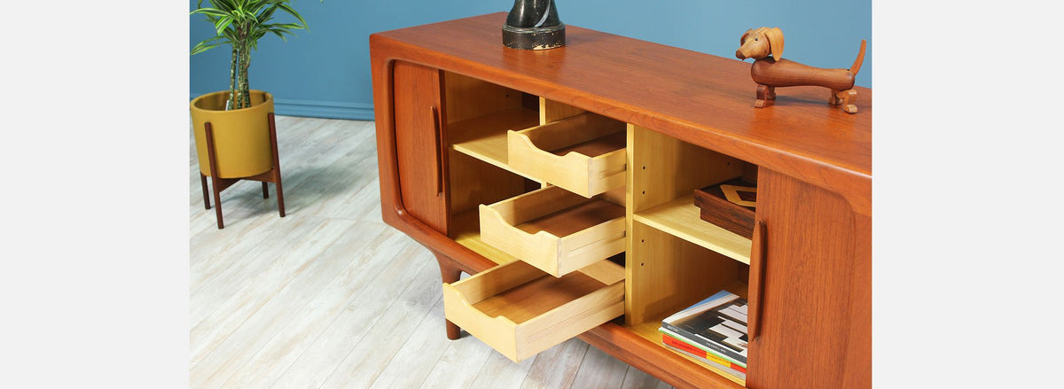 Danish Modern Tambour-Door Teak Credenza by Falster Møbelfabrik
