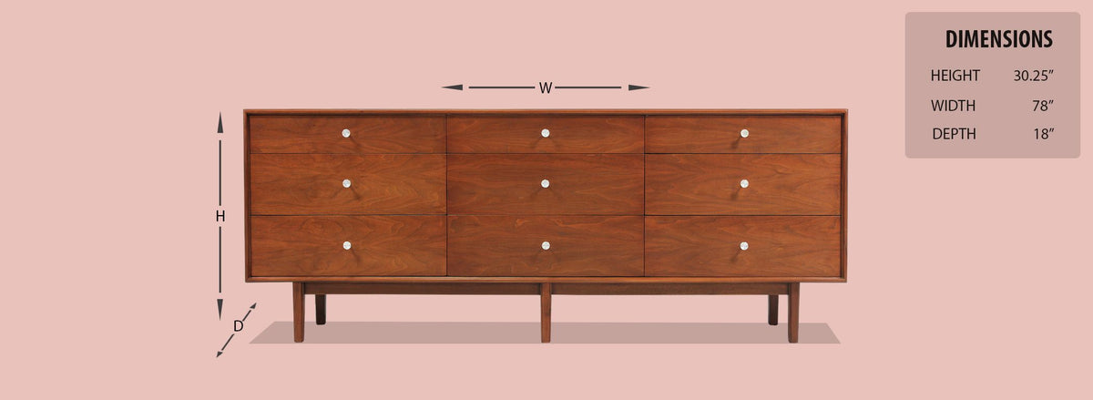 Milo Baughman 9-Drawer Dresser for Glenn of California