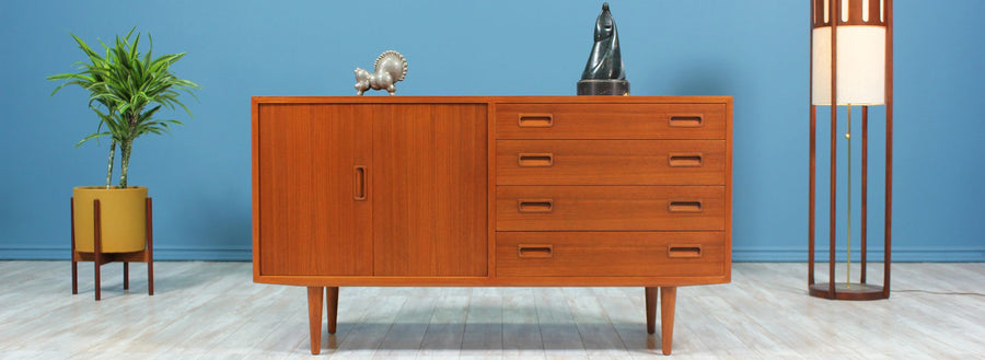 Carlo Jensen Teak Credenza with Bi-Folding Doors for Hundevad & Co.