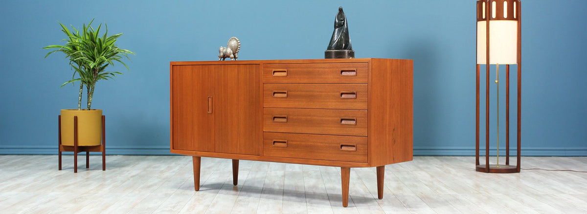 Carlo Jensen Teak Credenza with Bi-Folding Doors for Hundevad & Co.