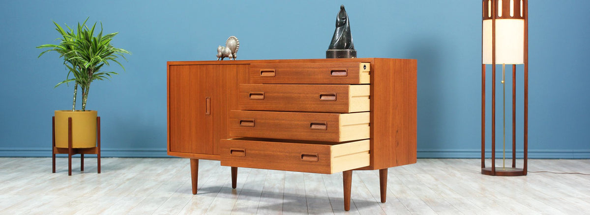 Carlo Jensen Teak Credenza with Bi-Folding Doors for Hundevad & Co.