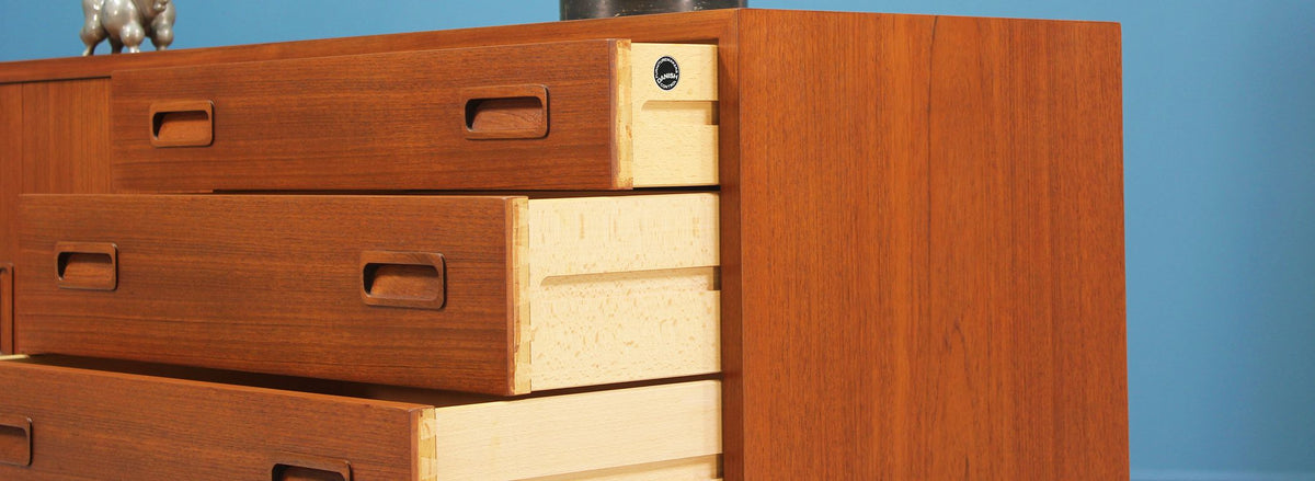 Carlo Jensen Teak Credenza with Bi-Folding Doors for Hundevad & Co.