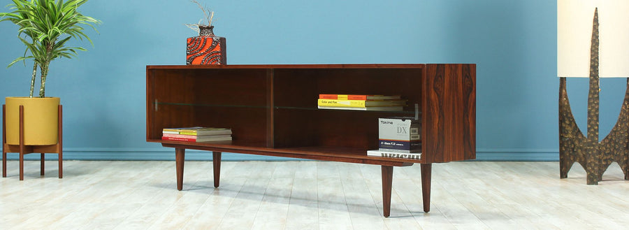 Danish Modern Rosewood Bookcase with Glass Doors