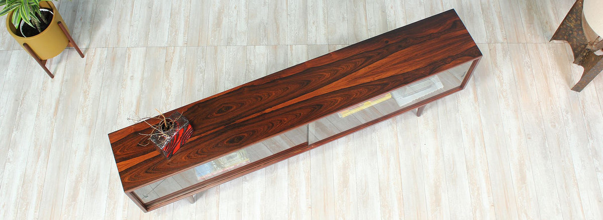 Danish Modern Rosewood Bookcase with Glass Doors