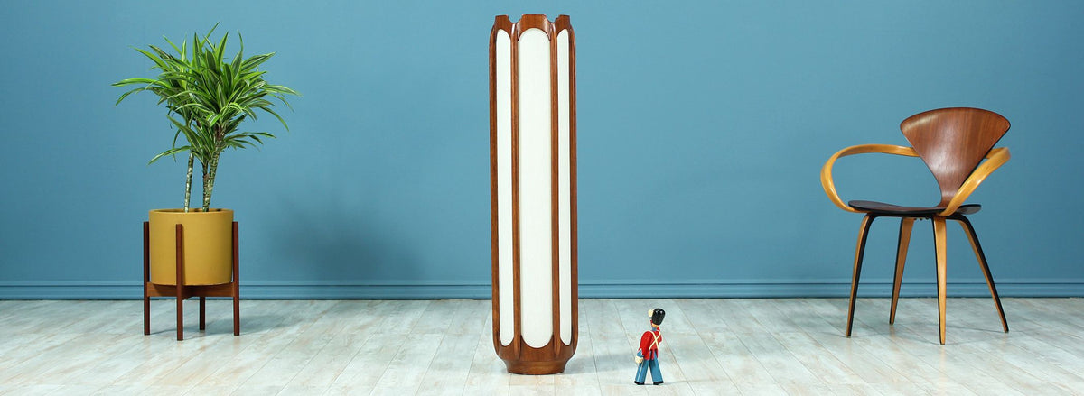 Mid-Century Column-Style Walnut Floor Lamp by Modeline