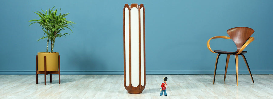 Mid-Century Column-Style Walnut Floor Lamp by Modeline