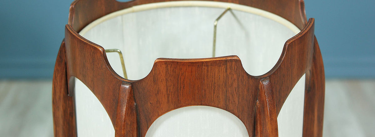 Mid-Century Column-Style Walnut Floor Lamp by Modeline