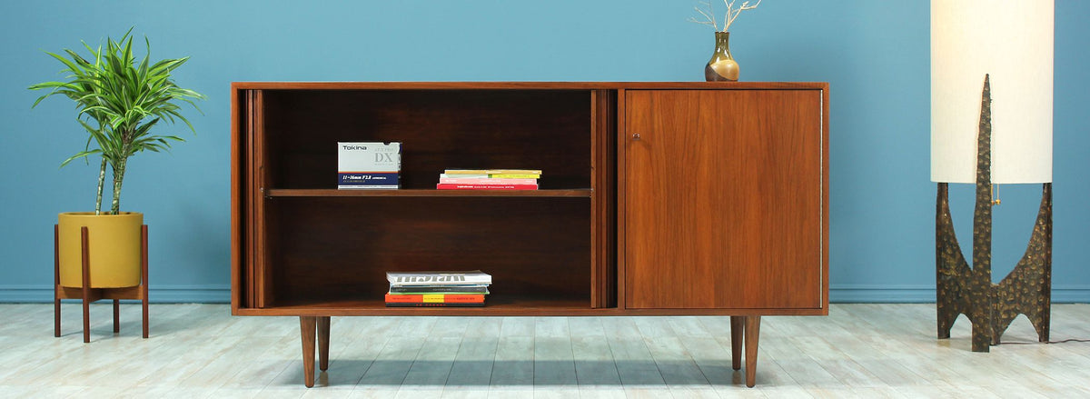 Milo Baughman Tambour-Door Credenza Walnut for Glenn of California 