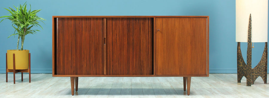 Milo Baughman Tambour-Door Credenza Walnut for Glenn of California 