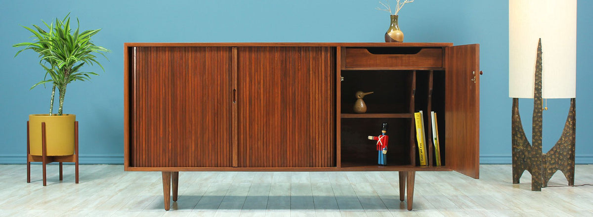 Milo Baughman Tambour-Door Credenza Walnut for Glenn of California 
