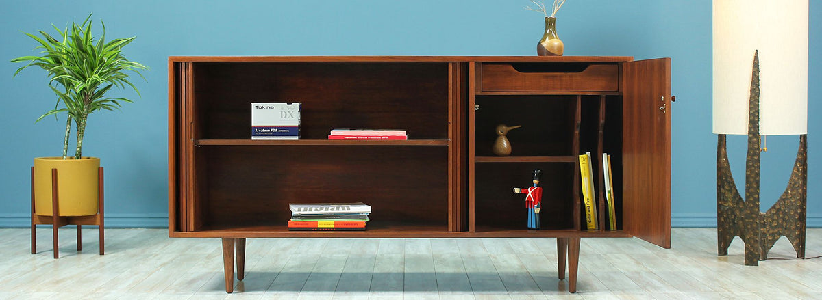 Milo Baughman Tambour-Door Credenza Walnut for Glenn of California 
