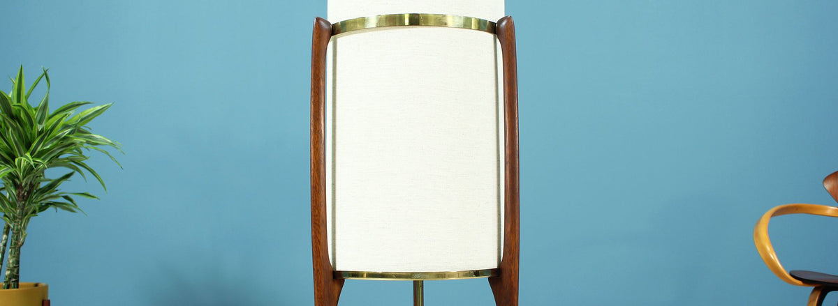 Mid-Century Sculptural Walnut & Brass Floor Lamp by Modeline