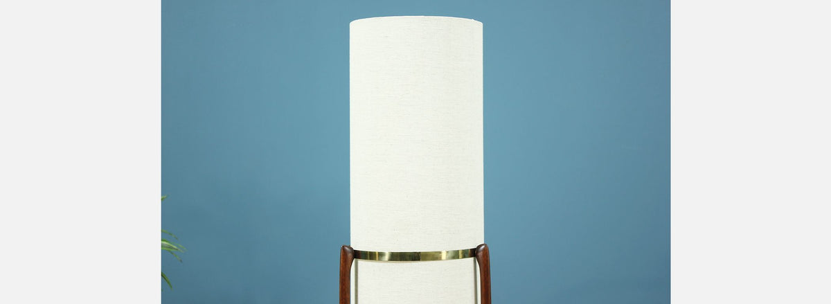 Mid-Century Sculptural Walnut & Brass Floor Lamp by Modeline