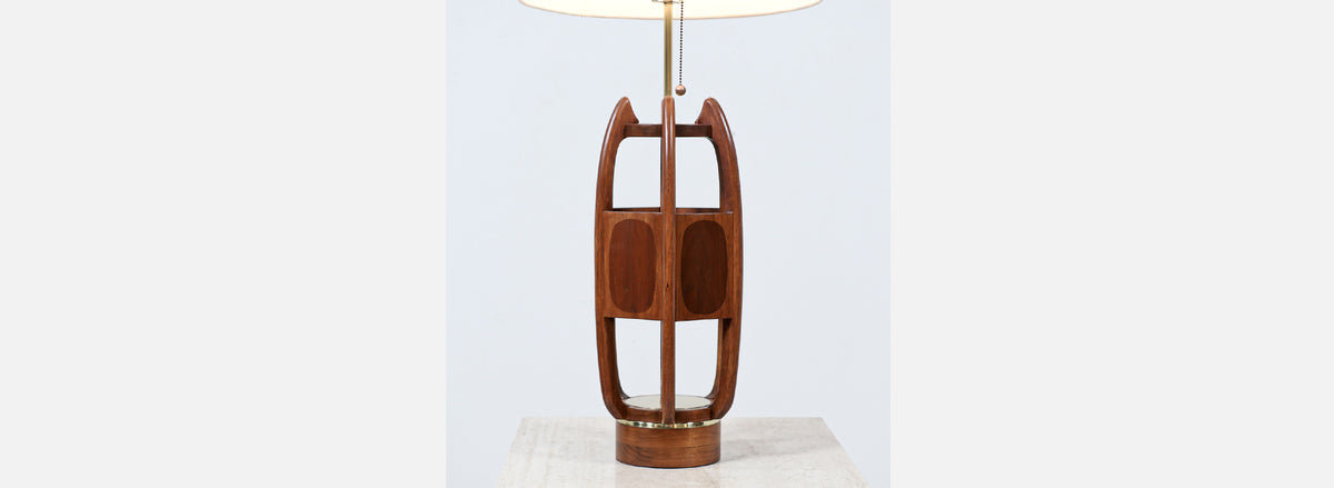 California Modern Sculpted Table Lamp with Inlaid Wood by Modeline of CA