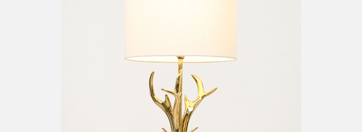 Mid-Century Modern Sculpted Brass Horns & Lucite Table Lamp 