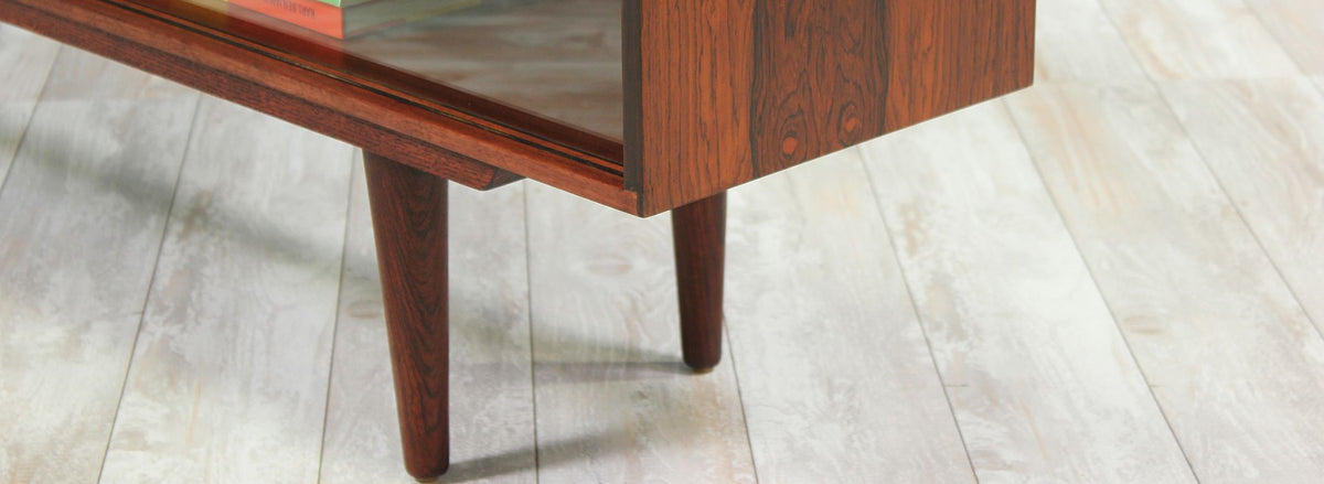 Danish Modern Low-Profile Rosewood Bookcase with Glass Doors