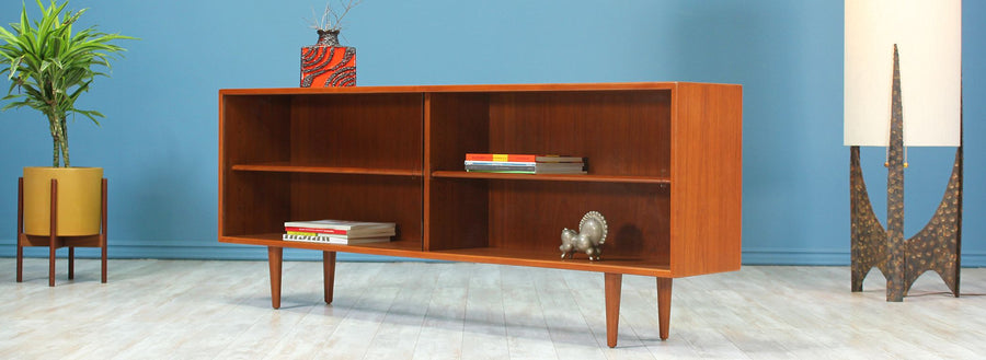 Danish Modern Teak Bookcase with Glass Doors