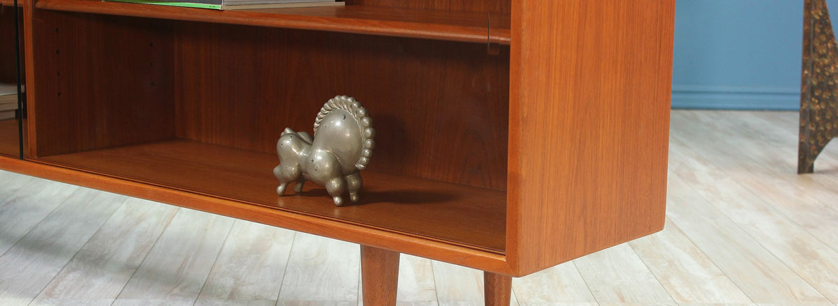 Danish Modern Teak Bookcase with Glass Doors