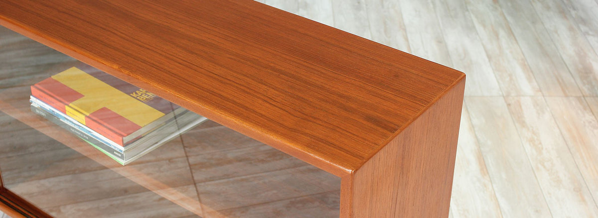 Danish Modern Teak Bookcase with Glass Doors
