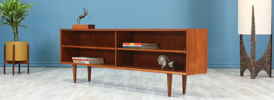 Danish Modern Low-Profile Teak  Bookcase With Glass Door