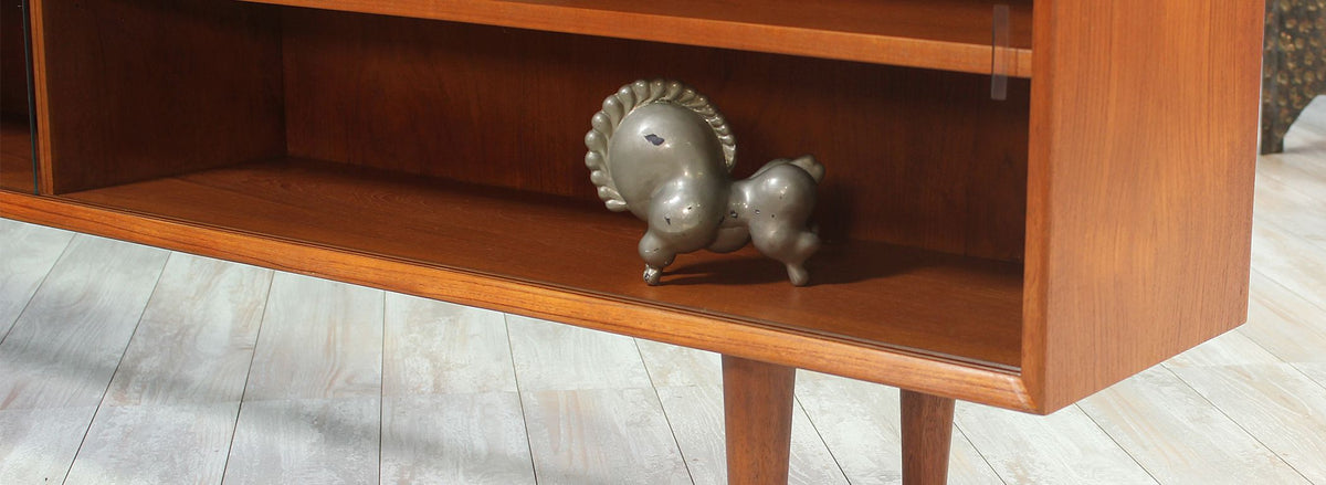 Danish Modern Low-Profile Teak  Bookcase With Glass Door