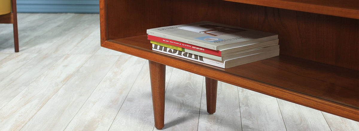 Danish Modern Low-Profile Teak  Bookcase With Glass Door