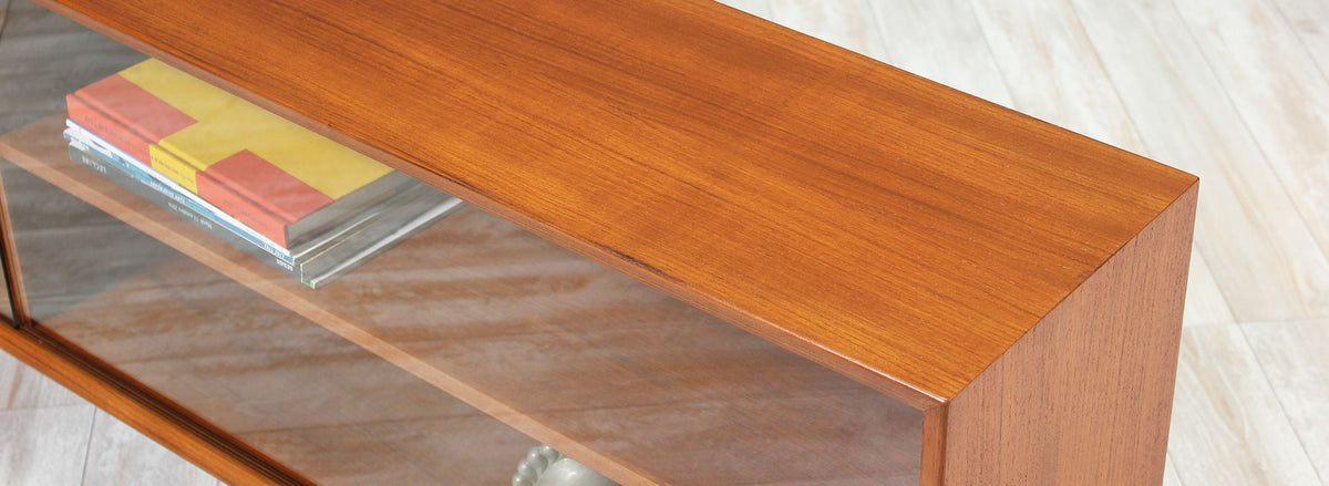 Danish Modern Low-Profile Teak  Bookcase With Glass Door