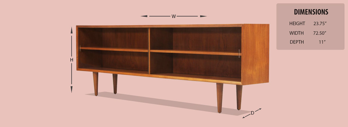 Danish Modern Low-Profile Teak  Bookcase With Glass Door
