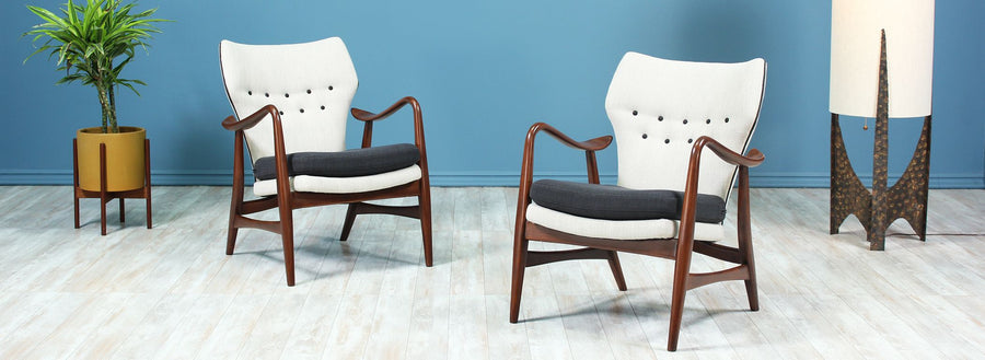 Rare Ib Madsen & Acton Schubell Wing Back Lounge Chairs for Schubell & Madsen