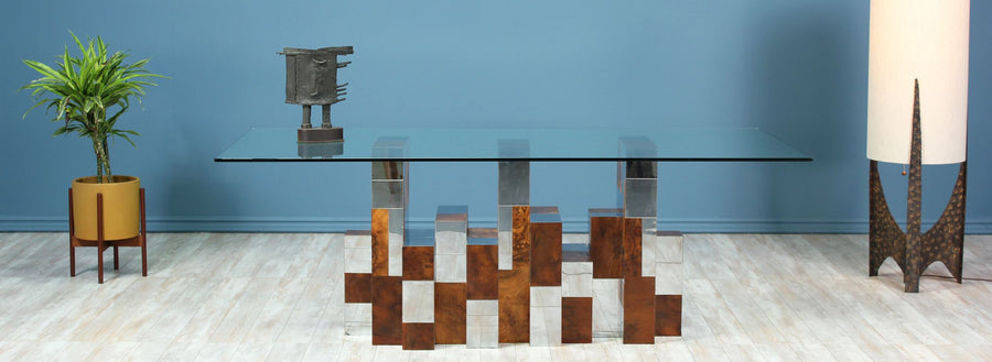 Paul Evans “Cityscape” Burl Wood & Chrome Dining Table for Directional
