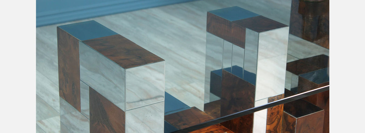 Paul Evans “Cityscape” Burl Wood & Chrome Dining Table for Directional