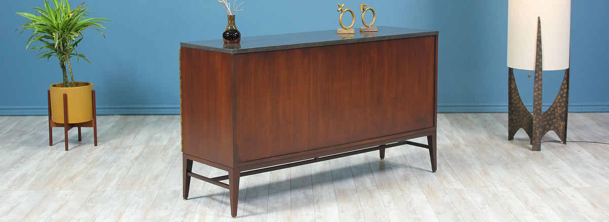 Paul McCobb “Irwin Collection” Credenza with Bi-Folding Doors & Black Marble Top