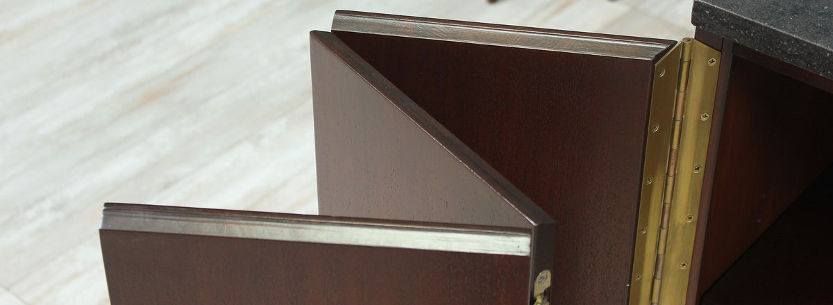Paul McCobb “Irwin Collection” Credenza with Bi-Folding Doors & Black Marble Top