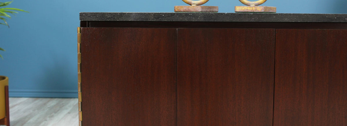 Paul McCobb “Irwin Collection” Credenza with Bi-Folding Doors & Black Marble Top