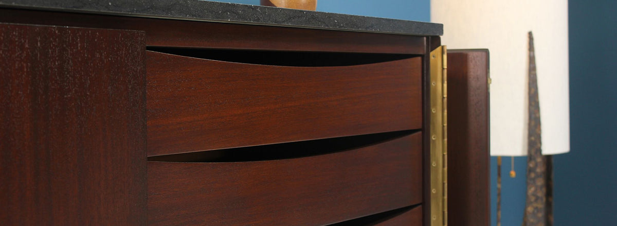 Paul McCobb “Irwin Collection” Credenza with Bi-Folding Doors & Black Marble Top