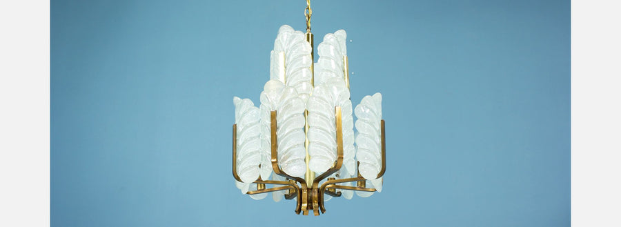 Carl Fagerlund “Acanthus Leaf” Glass Chandelier for Orrefors