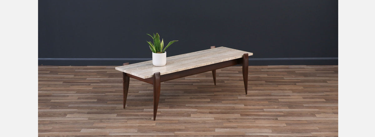 Gio Ponti Sculpted Walnut & Travertine Coffee Table for Singers & Sons