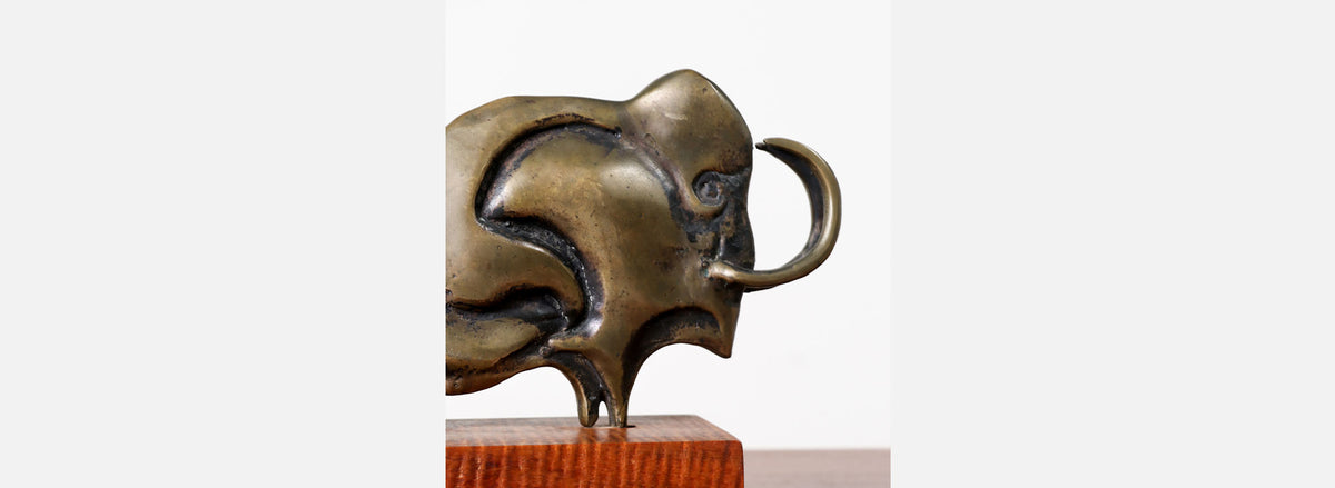Mid-Century Modern Bronze Wooly Mammoth Sculpture