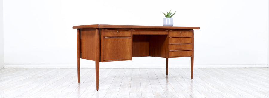 Danish Modern Executive Teak Desk with Bookcase