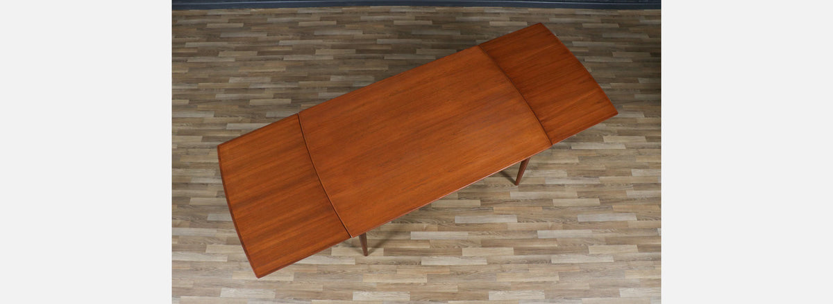 Expanding Danish Modern Sculpted Teak Draw-Leaf Dining Table