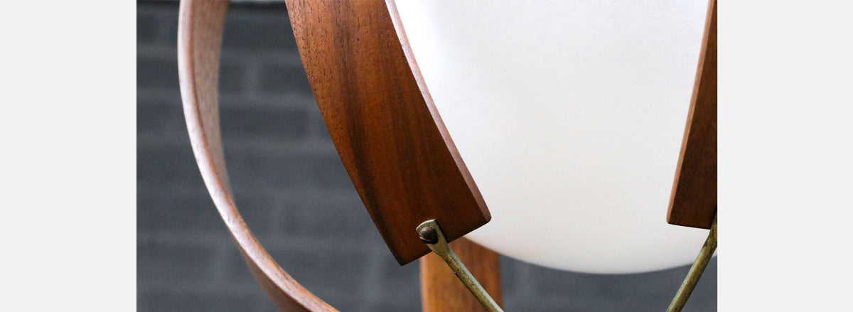 Mid-Century Modern Walnut & Brass Orb Pendant Chandelier 