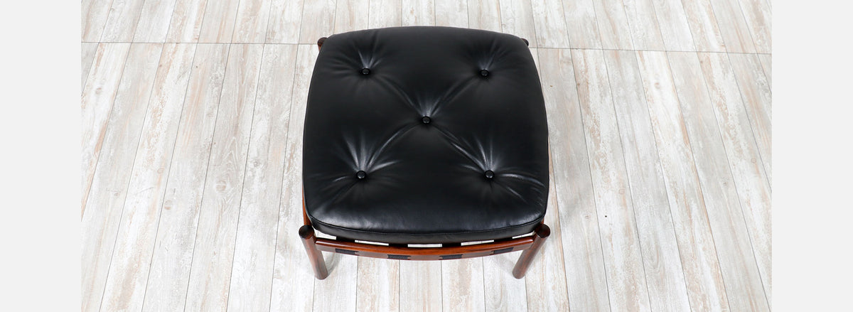 Arne Norell Sculpted Rosewood & Leather Stool for Coja 