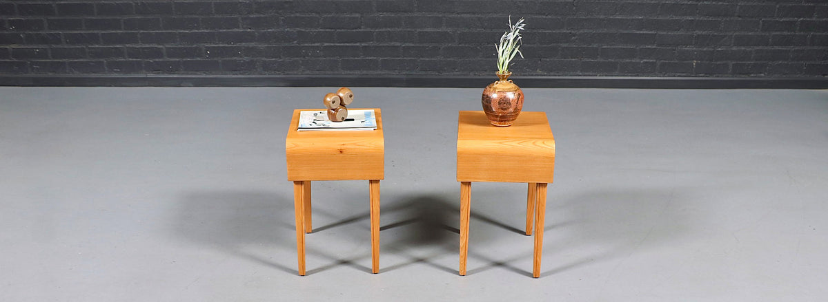 Swedish Scandinavian Modern Oak Night Stands w/ Brass Accent Handle