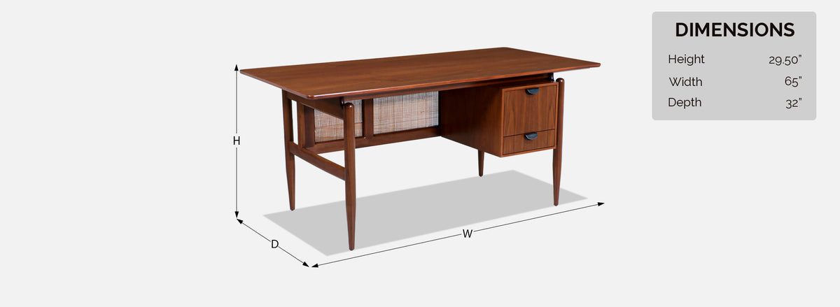 Finn Juhl Executive Walnut Desk with Caning for Baker Furniture