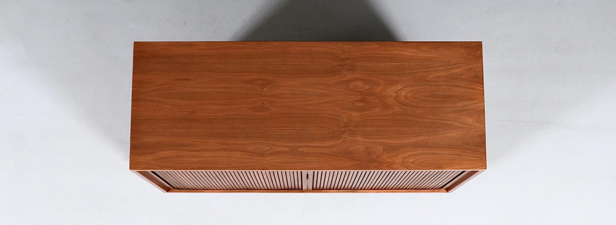 Vintage California Modern Tambour-Door Walnut Credenza by Barzilay