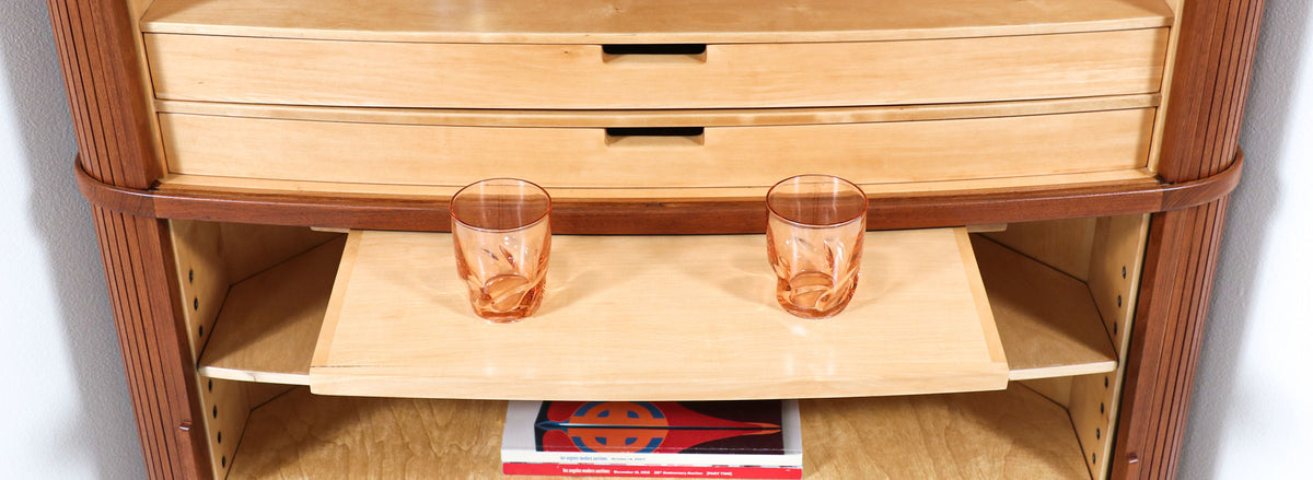 Danish Modern Tambour-Door Teak Corner Cabinet 