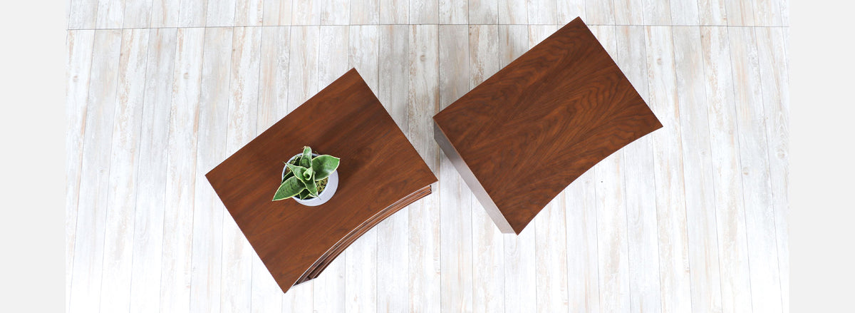 Mid-Century Modern Curved-Front Walnut Night Stands by United Furniture