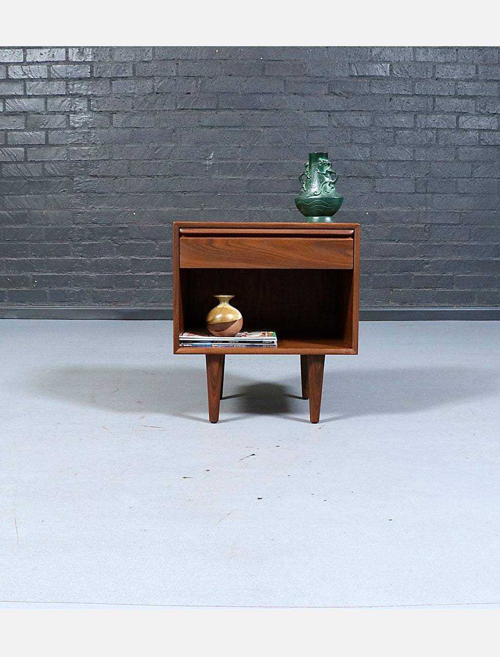 Norwegian Modern Walnut Night Stands w/ Bookcase for Westnofa