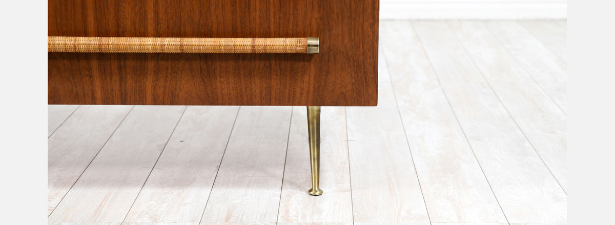 T.H. Robsjohn-Gibbings Dresser with Brass & Cane Accents for Widdicomb